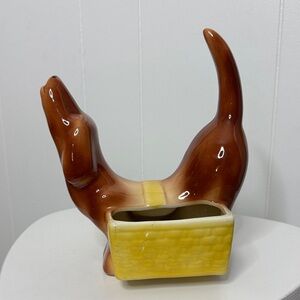 Vintage ceramic weiner dog planter or catch all display with damage